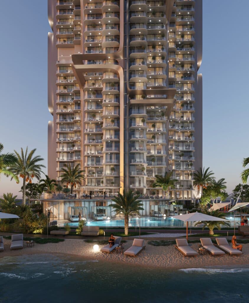 Rendering di una torre residenziale off-plan a Dubai, tema finanziamento dell'acquisto